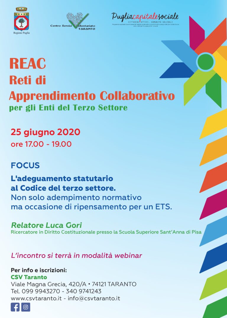 Nuove date per i Focus tematici del progetto REAC