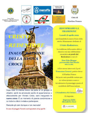 Rinviata al 25 aprile la benedizione della nuova croce per il Cristo Redentore di Martina Franca