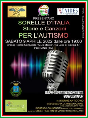 A Pulsano “Sorelle d’Italia – Storie e canzoni per l’autismo”