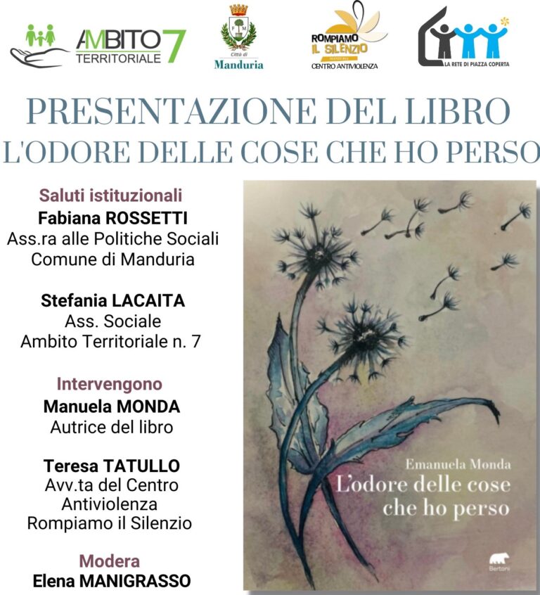 L’odore delle cose che ho perso: A Manduria la presentazione del libro di Emanuela Monda