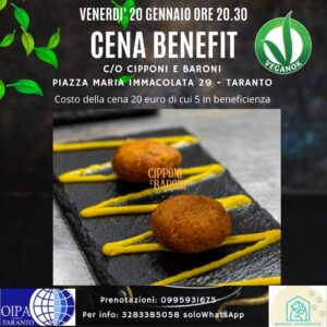 Serata benefit con cena vegana