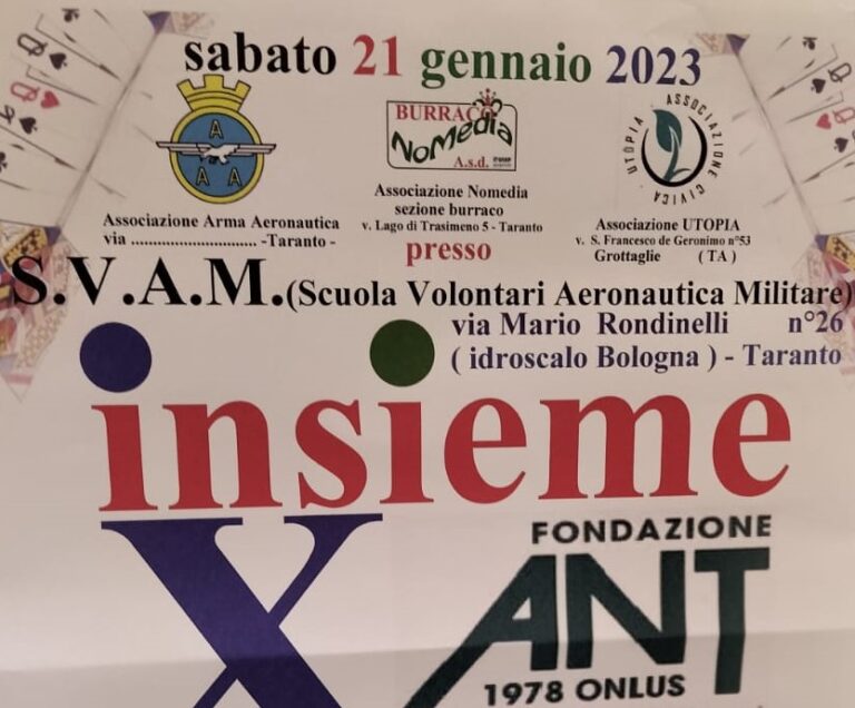 “Insieme”, torna il Torneo di Burraco dell’ANT